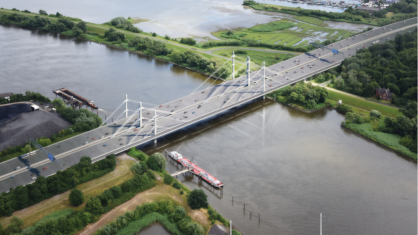 Eine Visualisierung der zukünftigen Norderelbbrücke aus der Luft
