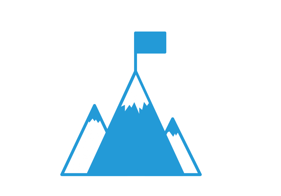 Eine Grafik mit drei Bergen hintereinander und einer Fahne auf der Spitze