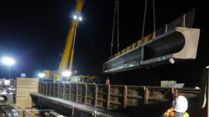 Ausschnitt des VIdeos zum Abbruch des äußeren Brückenteils der Brücke Hengstey