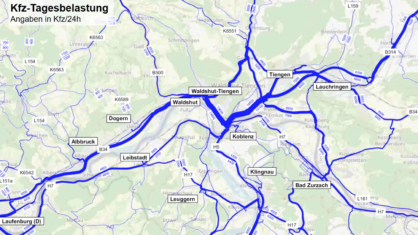 A 98 Verkehrsuntersuchung - Karte mit Straßen und grafischer Verkehrsbelastung