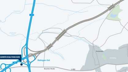 Karte der A44 Trasse mit Regenrückhaltebecken