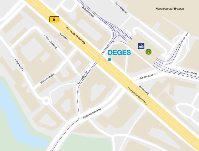 Kartenausschnitt von Bremen mit dem markierten Standort der DEGES