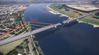 Die Animation zeigt unter anderem, wie Hilfsseile genutzt werden, um die Rheinbrücke zurückzubauen