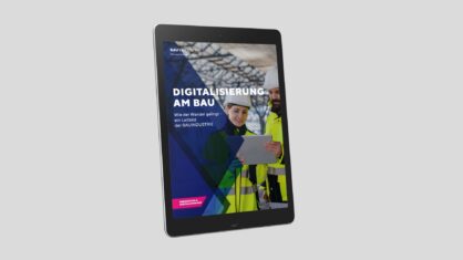 Titelseite Leitbild HDB „Digitalisierung am Bau“ auf einem Tablet.